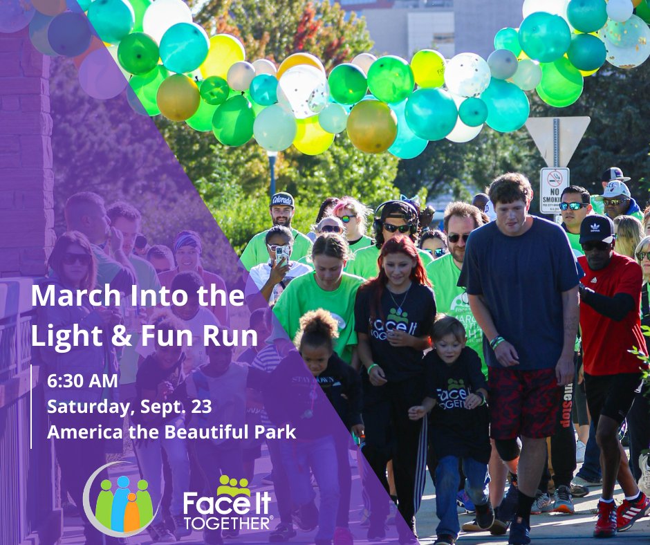 Come and join the community for a March into the Light &amp; Fun Run at America the Beautiful Park on September 23rd. #SOCORecoveryRally  #FunRun #CommunityEvent #AmericaTheBeautifulPark #ColoradoSprings #FaceItTogether #SerenityRecoveryConnection