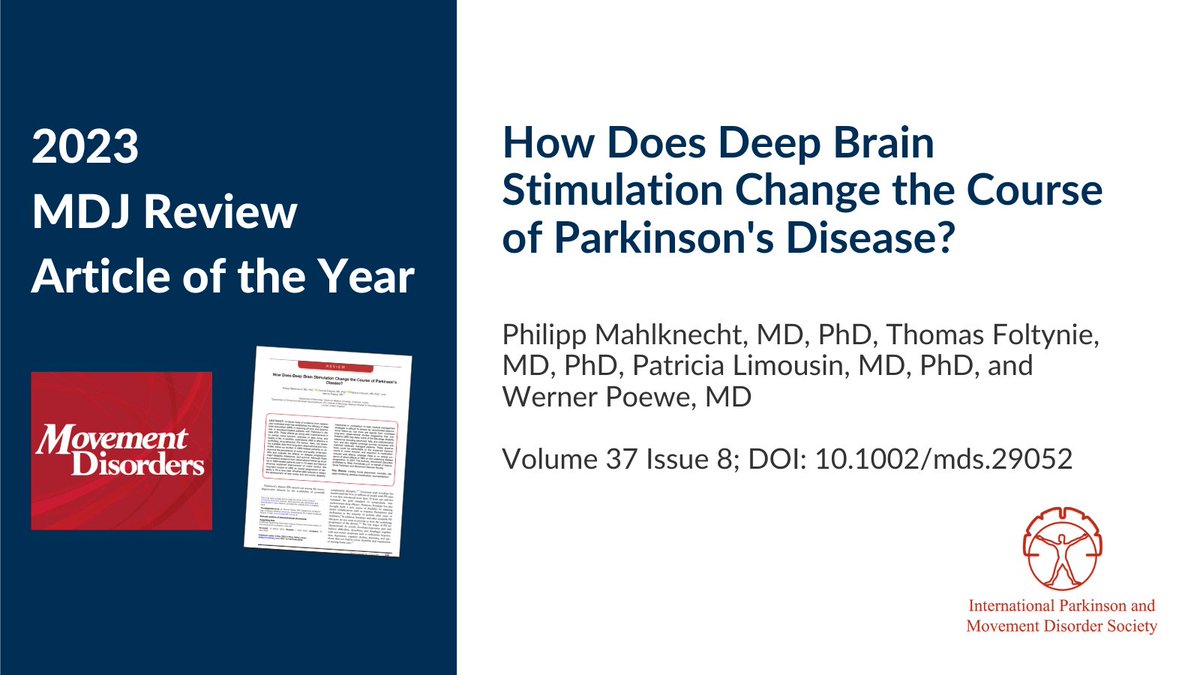 Congratulations to the authors of the @MDJ_Journal Review Article of the Year: How Does Deep Brain Stimulation Change the Course of Parkinson's Disease? loom.ly/FxdbiT0