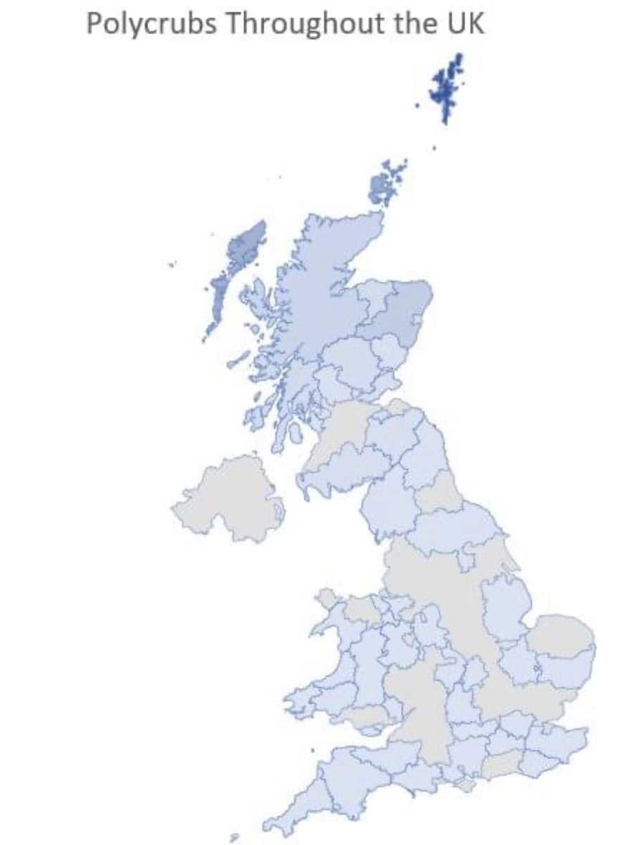 We've been chatting today about where Polycrubs can be found in the UK. Jakki at Polycrub HQ has created an interesting peerie map which shows Polycrub areas in various shades of blue. We're working on those grey areas! 😀