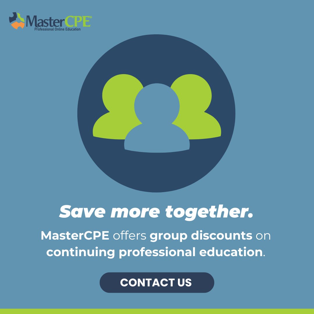 MasterCPE's tweet photo. Did you know? 🤔 Companies and #CPA groups can receive exclusive #CPE group discounts when they subscribe to MasterCPE. To inquire about eligibility and purchasing a group plan, simply contact us using the link below to get in touch with MasterCPE today!
https://t.co/v44tC57qIh https://t.co/aQklTPpX56
