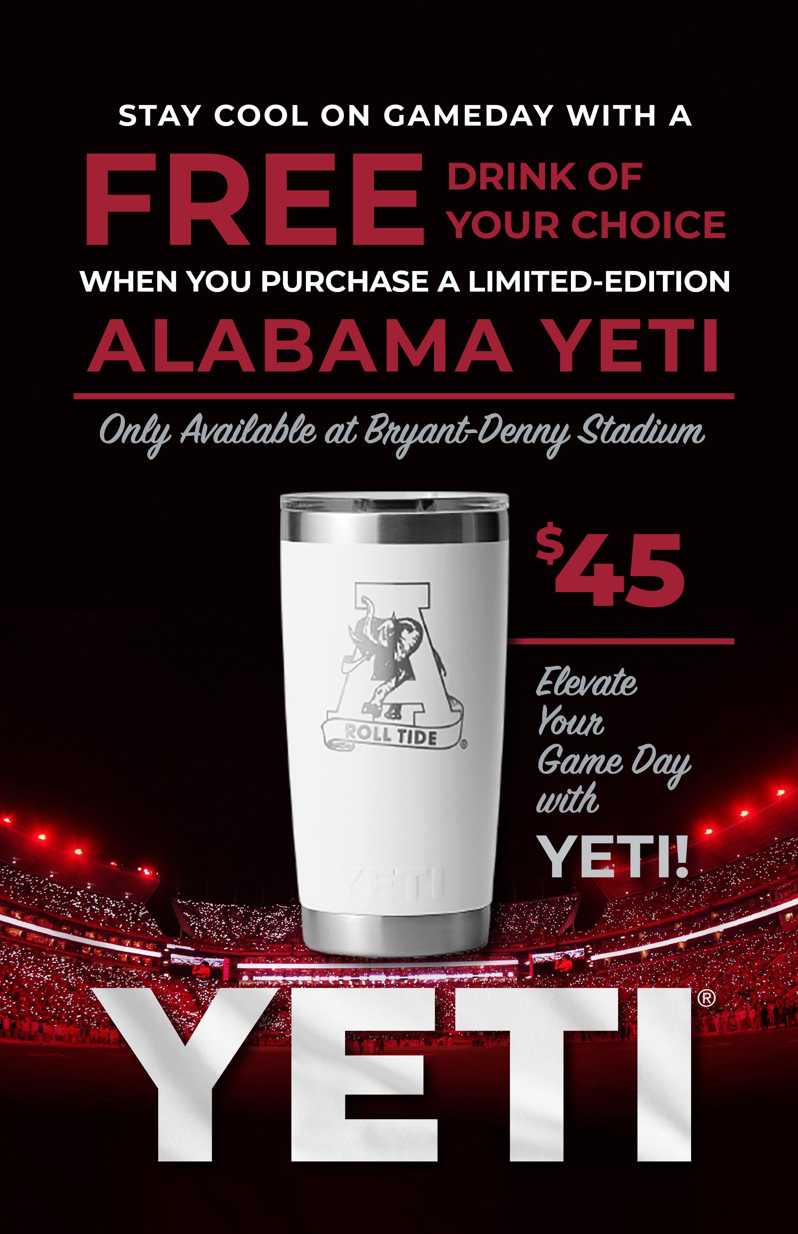 Last chance to get your @yeti TODAY at Bryant-Denny! Makes a great holiday  gift! 🎁 #RollTide