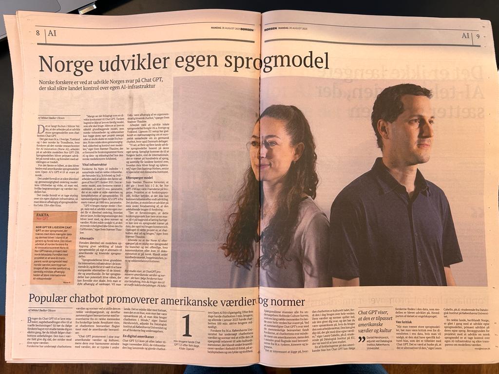 Laura Cabello (@lauracabellopi) on Twitter photo Hey our work on ChatGPT was featured on <a href="/borsendk/">Børsen</a>! 🗞️ "New study shows that the popular chatbot ChatGPT promotes American norms and values. Scientists warn against using it blindly." Here it's a nice shot 📸 of the printed version. Together w/ <a href="/daniel_hers/">Daniel Hershcovich</a> <a href="/coastalcph/">CoAStAL NLP</a> Hey our work on ChatGPT was featured on <a href="/borsendk/">Børsen</a>! 🗞️ "New study shows that the popular chatbot ChatGPT promotes American norms and values. Scientists warn against using it blindly." Here it's a nice shot 📸 of the printed version. Together w/ <a href="/daniel_hers/">Daniel Hershcovich</a> <a href="/coastalcph/">CoAStAL NLP</a>