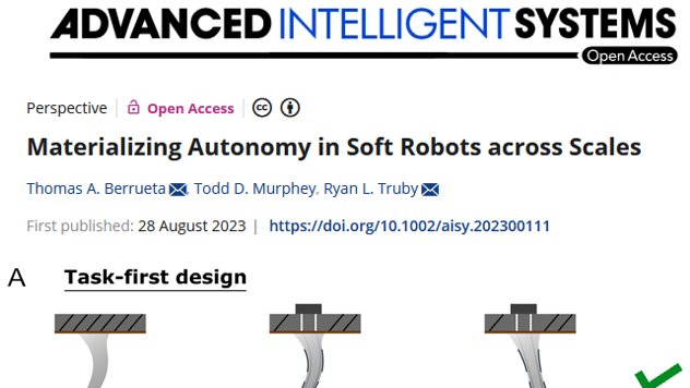 Thomas A. Berrueta (@berruetathomas) on Twitter photo 🎉Excited to announce my latest perspective in collaboration with <a href="/rltruby/">Ryan Truby</a> and <a href="/todd_murphey/">Todd Murphey</a>!
Here we provide a task-first roadmap toward materializing autonomy in soft robots as small as paramecia and as large as elephant trunks, paying particular attention to scale-dependence. 🎉Excited to announce my latest perspective in collaboration with <a href="/rltruby/">Ryan Truby</a> and <a href="/todd_murphey/">Todd Murphey</a>!
Here we provide a task-first roadmap toward materializing autonomy in soft robots as small as paramecia and as large as elephant trunks, paying particular attention to scale-dependence.