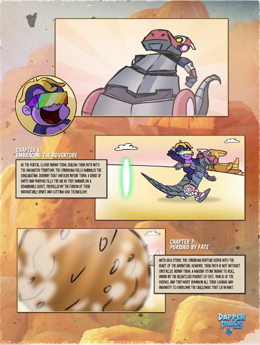 dapperdinos's tweet photo. 🎩🦖🦖🦖🎩ATTENTION!🎩🦖🦖🦖🎩

Our @CyberKongz “Dapper Dash” competition is LIVE! 

Who will take home that first place Cyber Kongz Baby? 

Link in bio! #DAPPERDASH #OOH

Please enjoy the Cyber Kongz’ intro comic! https://t.co/hRtvpS2nRr