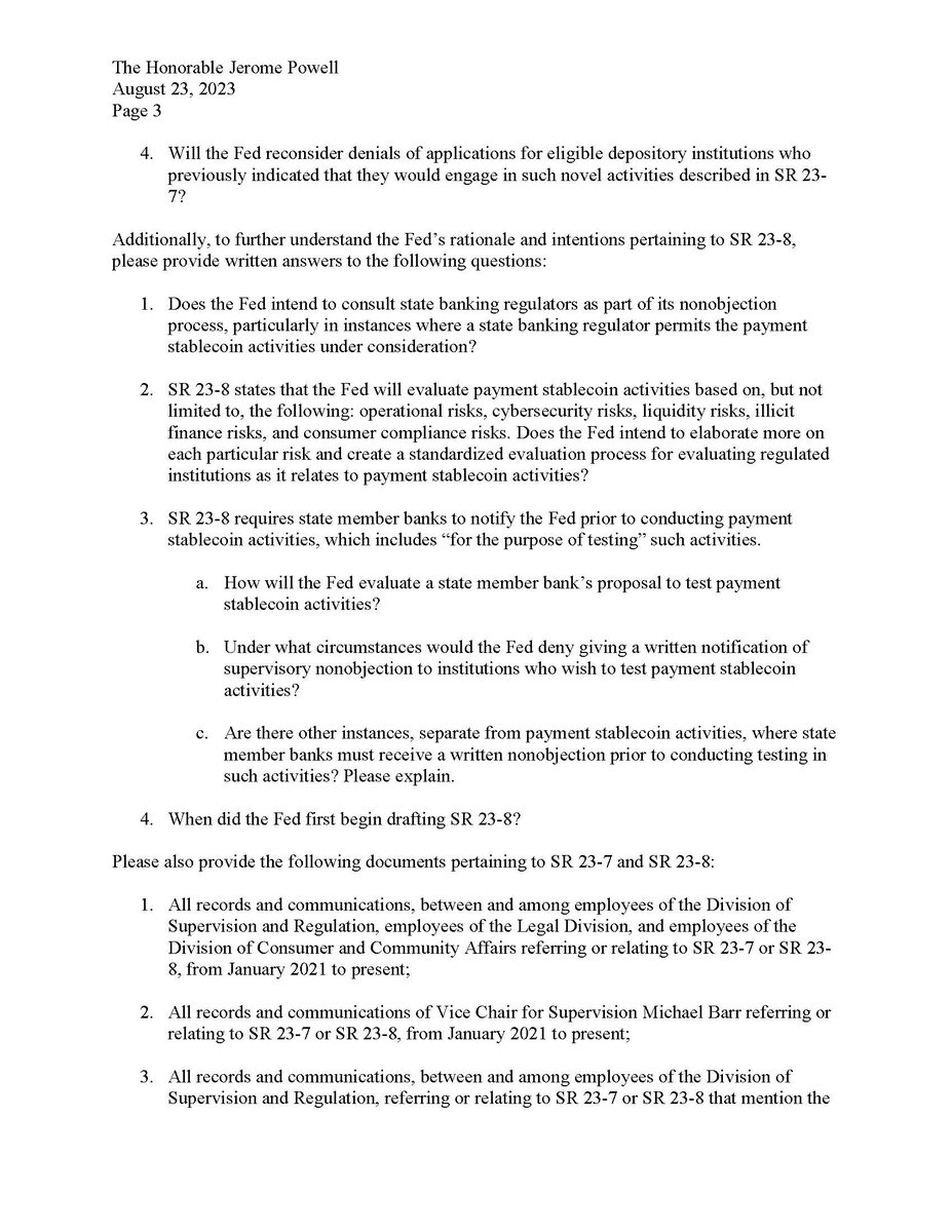 RepFrenchHill's tweet photo. I sent a letter alongside @PatrickMcHenry and @RepHuizenga to the @FederalReserve objecting to their efforts to undermine @FinancialCmte's progress on stablecoin legislation. The Fed has chosen to effectively prevent banks from issuing payment stablecoins.

#crypto #digitalassets https://t.co/QkQz1LtkaW