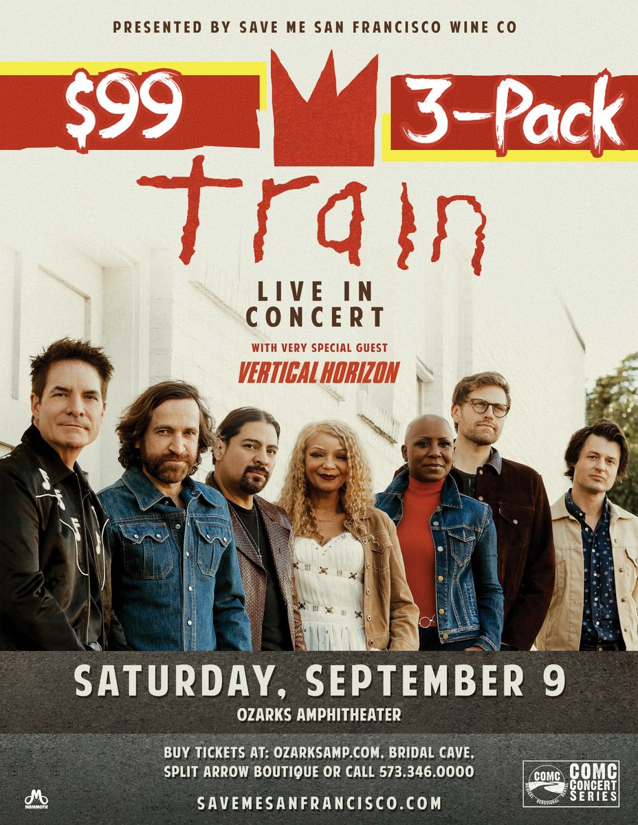 You can now buy 3 @train tickets for only $99! Don't miss this amazing end of Summer show on September 9th. Tickets are available at ozarksamp.com