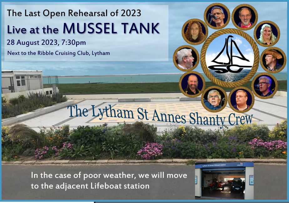 Tonight is our last "open rehearsal" of the season. If you fancy some traditional shanties and original sea songs, why not come along?

If you want to support our local lifeboats, collection buckets will be there too.