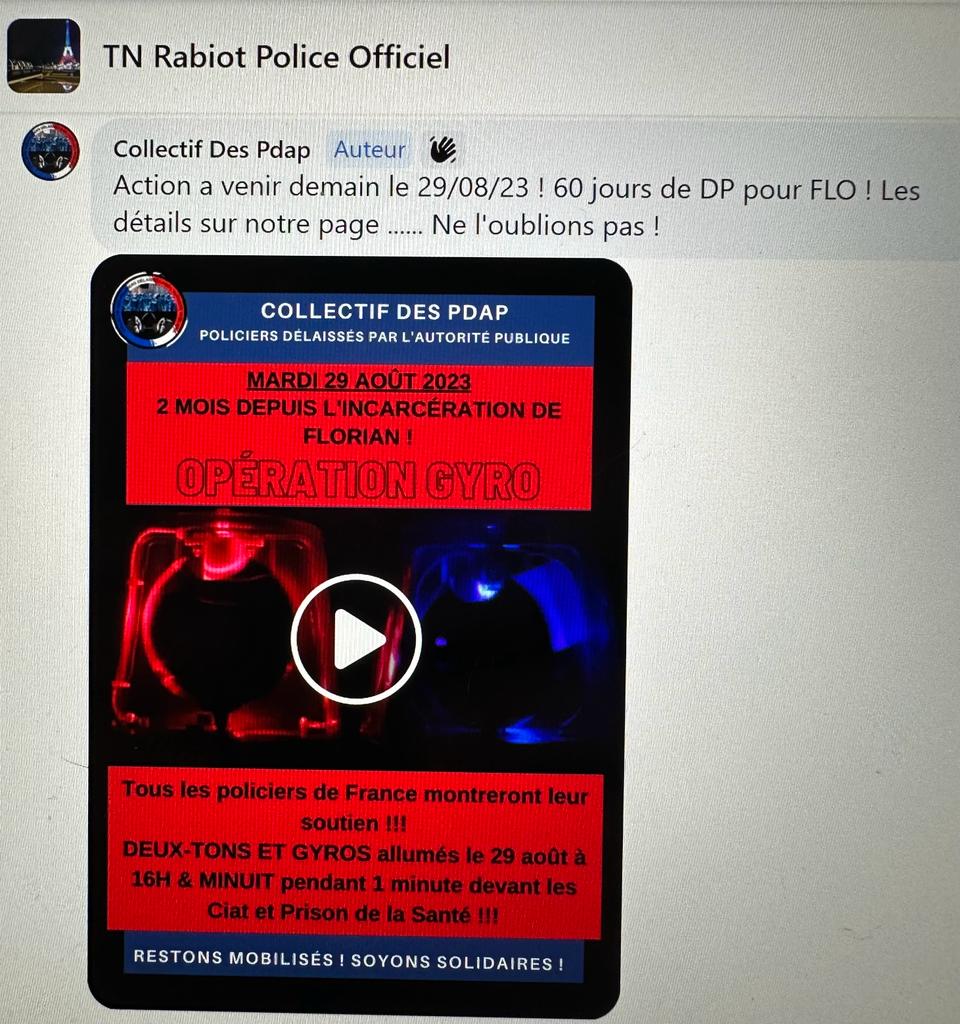 collectifPDAP's tweet image. Merci  à tous pour votre soutien ! @_FFOC_ UPNI, le CLIP  RA, les Gilets bleus.... 
Demain tous unis pour Flo !!
@GDarmanin @AmineElbahii @CNEWS @BFMTV