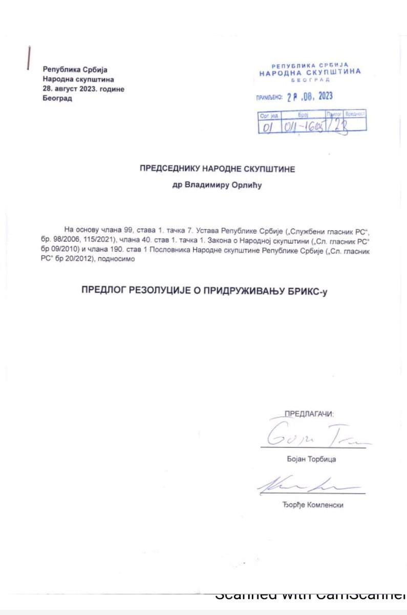 theGeopost's tweet photo. EXCLUSIVE 📣📣📣
Deputies of the sanctioned Aleksandar #Vulin by the #US_Treasury, who are coalition partners with #Vucic, proposed to the Serbian Parliament to join #BRICKS
@NATO_KFOR @MiroslavLajcak @JosepBorrellF https://t.co/zQgzJjP86M