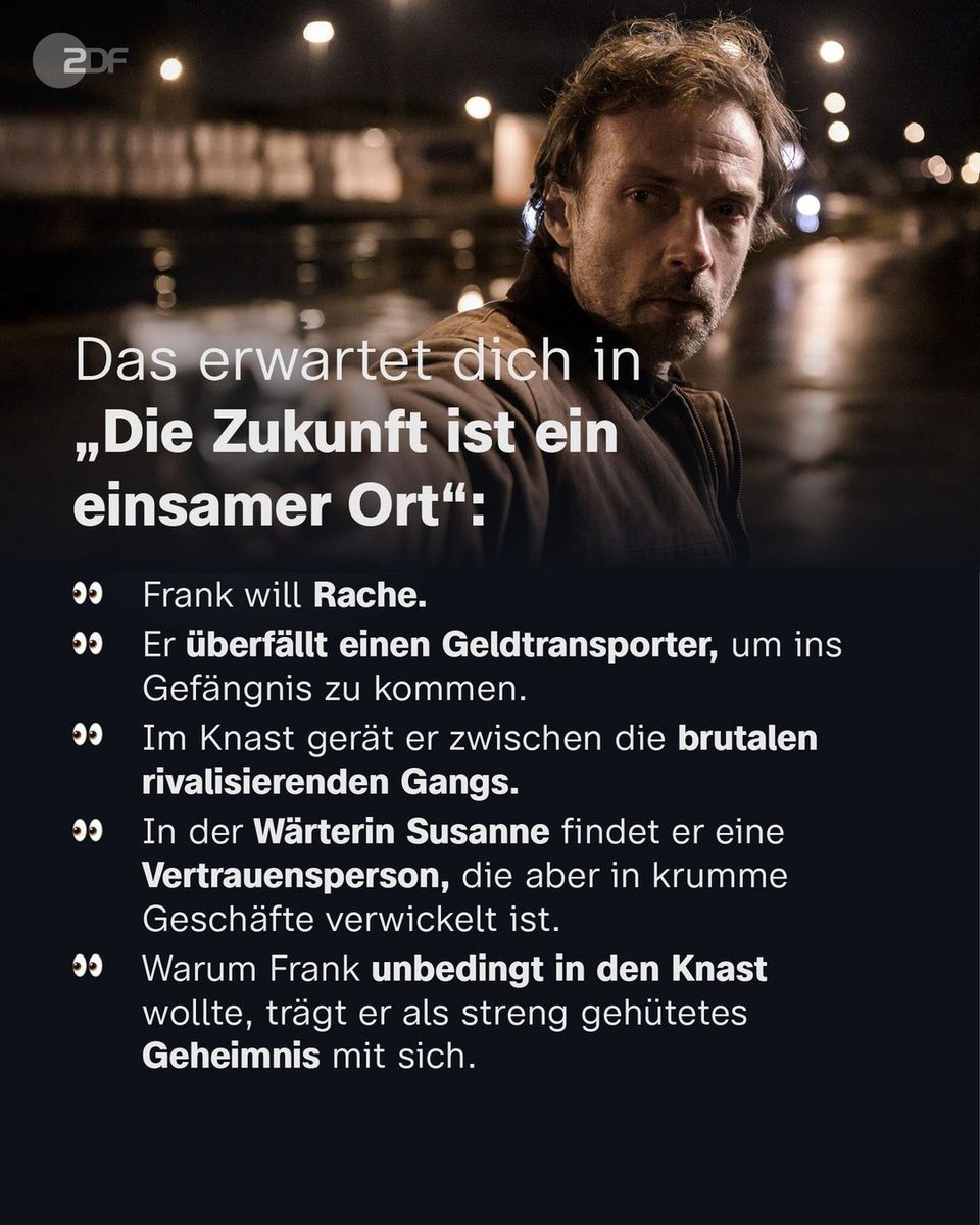 Freiwillig in den Knast? Frank hat dafür einen „guten“ Grund: Rache.
Er sucht den Mann, der seine Familie einst bei einem Autounfall tötete. Doch im Gefängnis gerät er schnell zwischen die Fronten skrupelloser Drogengeschäfte. @zdf_dkf 

kurz.zdf.de/sIiNy/