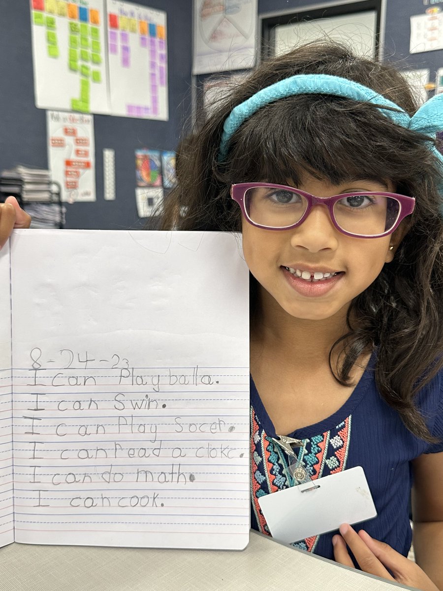 Wellington_Elem's tweet photo. Ms. Quindara's first graders are writers! Look at their sentences using the high frequency word, "can!" They sure CAN write! @Wellington_Elem #wesroars https://t.co/B6b1O4lB7W