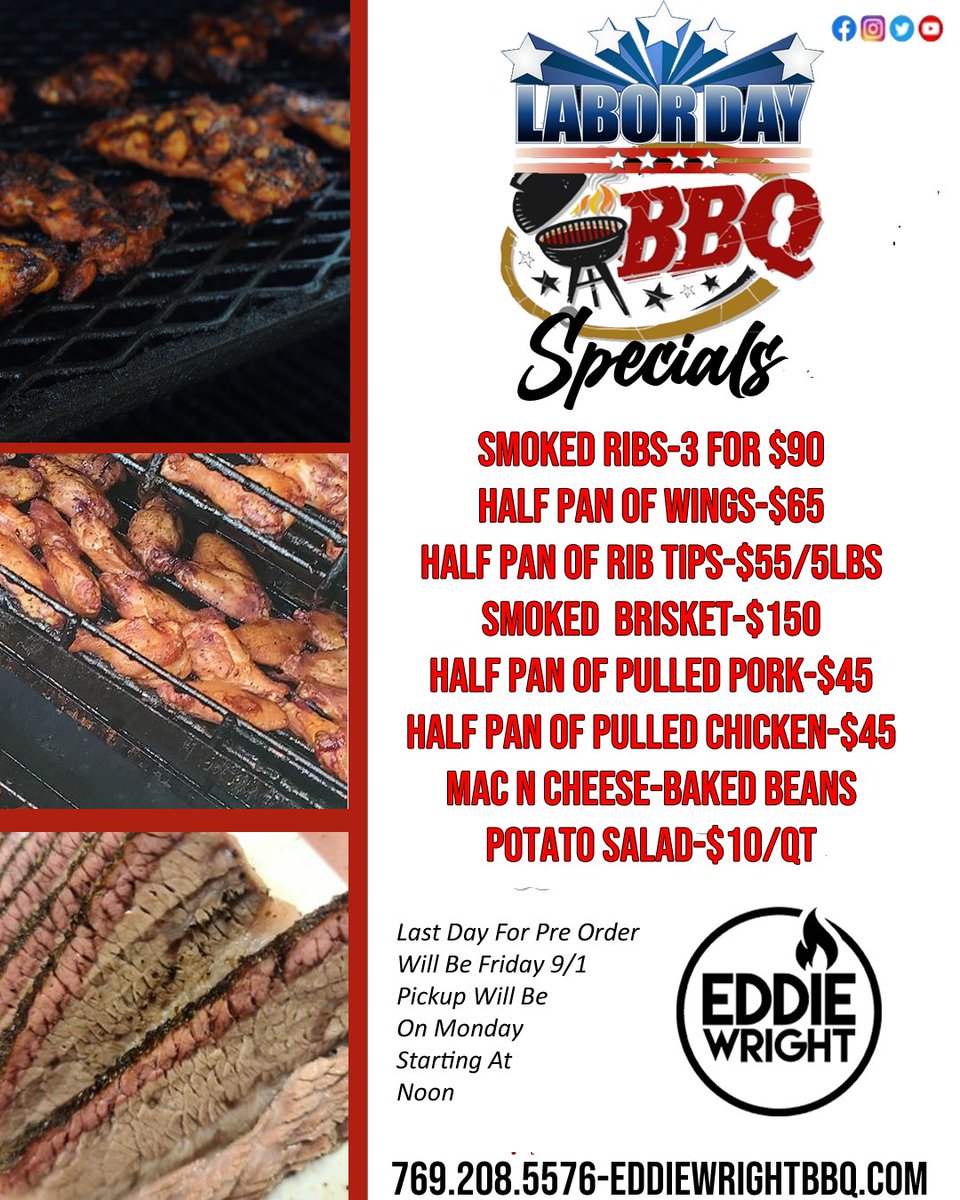 🔥 Labor Day Alert: BBQ Bliss Ahead! 🍔🎉

Get ready to savor and celebrate – Labor Day's about to be LIT with our flavor-packed BBQ bash! 🌭🎆
🍖 Mouthwatering BBQ specials? Check.
🚀 Pre-order for pickup? Check.
🌞 Let's turn up the heat and make this Labor Day weekend sizzle!