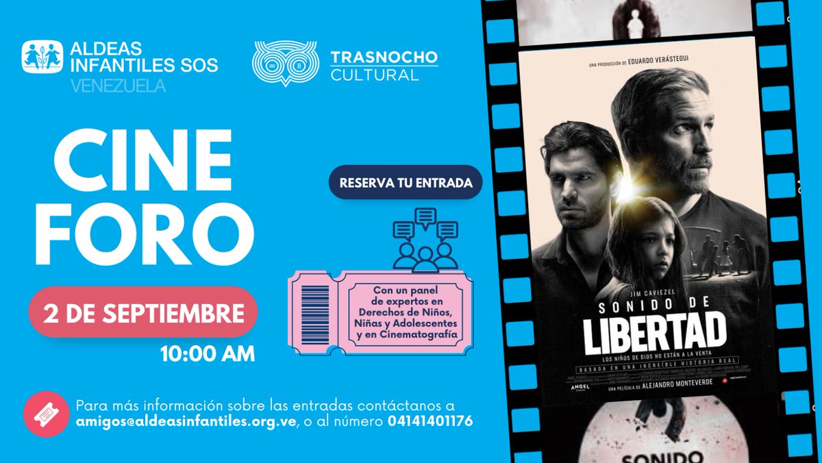 ¿Deseas ver la película Sonido de Libertad? Ya puedes reservar 🎟️ tus entradas para el #CineForo 📽️, en el que abordemos el film desde varias miradas 👀<a href="/AldeasVenezuela/">AldeasInfantilesSOS</a> 👉 +584141401176 y taquillas del
<a href="/trasnochocult/">Trasnocho Cultural</a> ¡Te esperamos!