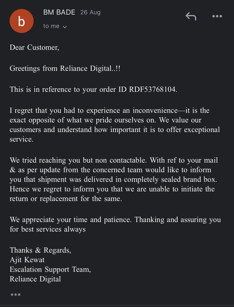 ChiragMondal's tweet photo. Hey people! Fair warning, don’t purchase anything from @RelianceDigital because they might send you a defective product and then not provide any sort of assistance. Even the ones that was promised
@BandBajaateRaho @BadeBrian @jagograhakjago https://t.co/UuZHNSHDX5