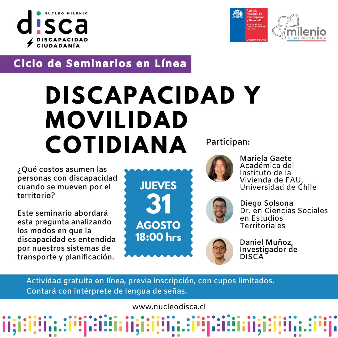 Núcleo DISCA (@nucleodisca) on Twitter photo Este jueves vía Zoom, Seminario en Línea sobre "Discapacidad y movilidad cotidiana" a las 18:00 hrs. Si quieres asistir inscríbete en el siguiente link 🔗 shorturl.at/beuUX
#Discapacidad #EstudiosenDiscapacidad #inclusion  #Seminario #discapacidadymovilidad Este jueves vía Zoom, Seminario en Línea sobre "Discapacidad y movilidad cotidiana" a las 18:00 hrs. Si quieres asistir inscríbete en el siguiente link 🔗 shorturl.at/beuUX
#Discapacidad #EstudiosenDiscapacidad #inclusion  #Seminario #discapacidadymovilidad