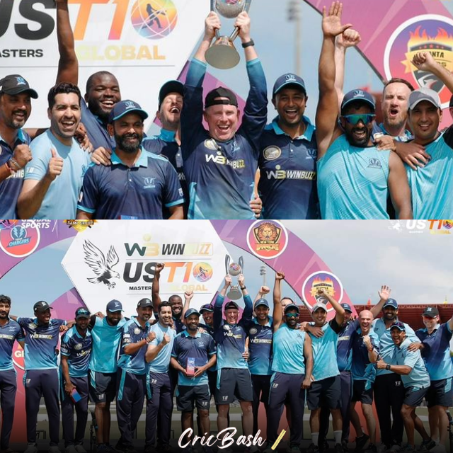 The inaugural champions of the US Masters T10 are the 'Texans Chargers,' proudly claiming the victory 🇺🇸🏆.

📷: US Masters T10
.
.
.
.
.
#Cricket #USMastersT10 #TexasChargers #AsiaCup2023 #IndianCricketTeam #cricbash  #RishabhPant #RohitSharma𓃵 #CWC23  #CricketTwitter