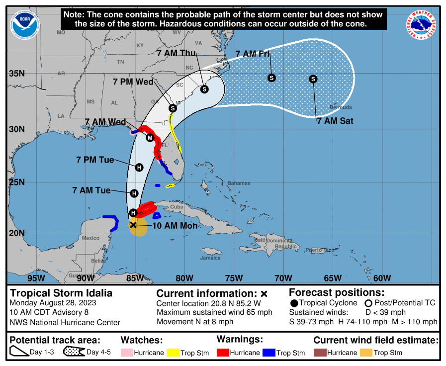 PalmettoChasers's tweet photo. Folks this is becoming a serious situation for the west coast of Florida, especially the Big Bend and Tampa Bay regions. A MAJOR hurricane is expected. We will be LIVE covering #Idalia from the area, be sure to subscribe on YouTube! https://t.co/KhWUwguf28 https://t.co/WpHPSYWvzN