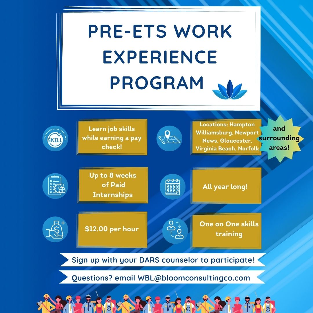 consult_bloom's tweet image. Did you know the Virginia Work Experience program is a year-long program? That's right - we accept referrals and WE customers all year long!   #individualized #preparation #bloomconsulting