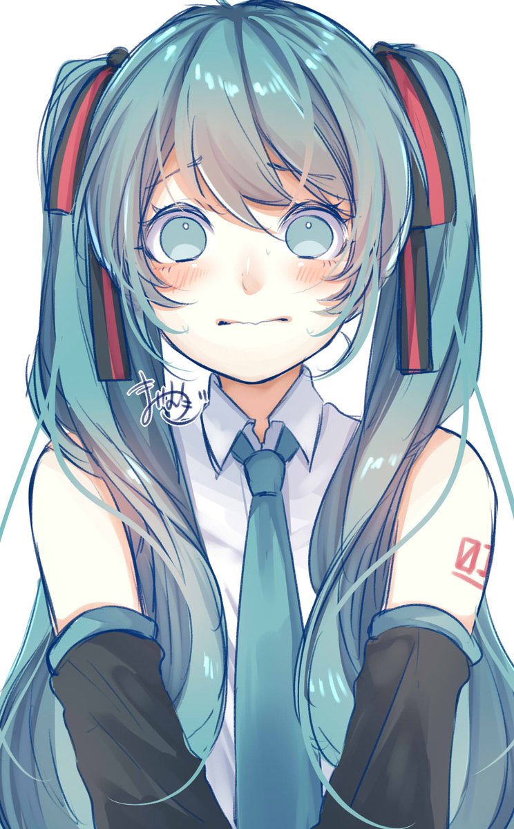 初音ミク「緊張する～!#初音ミク #VOCALOID 」|まいむぎのイラスト