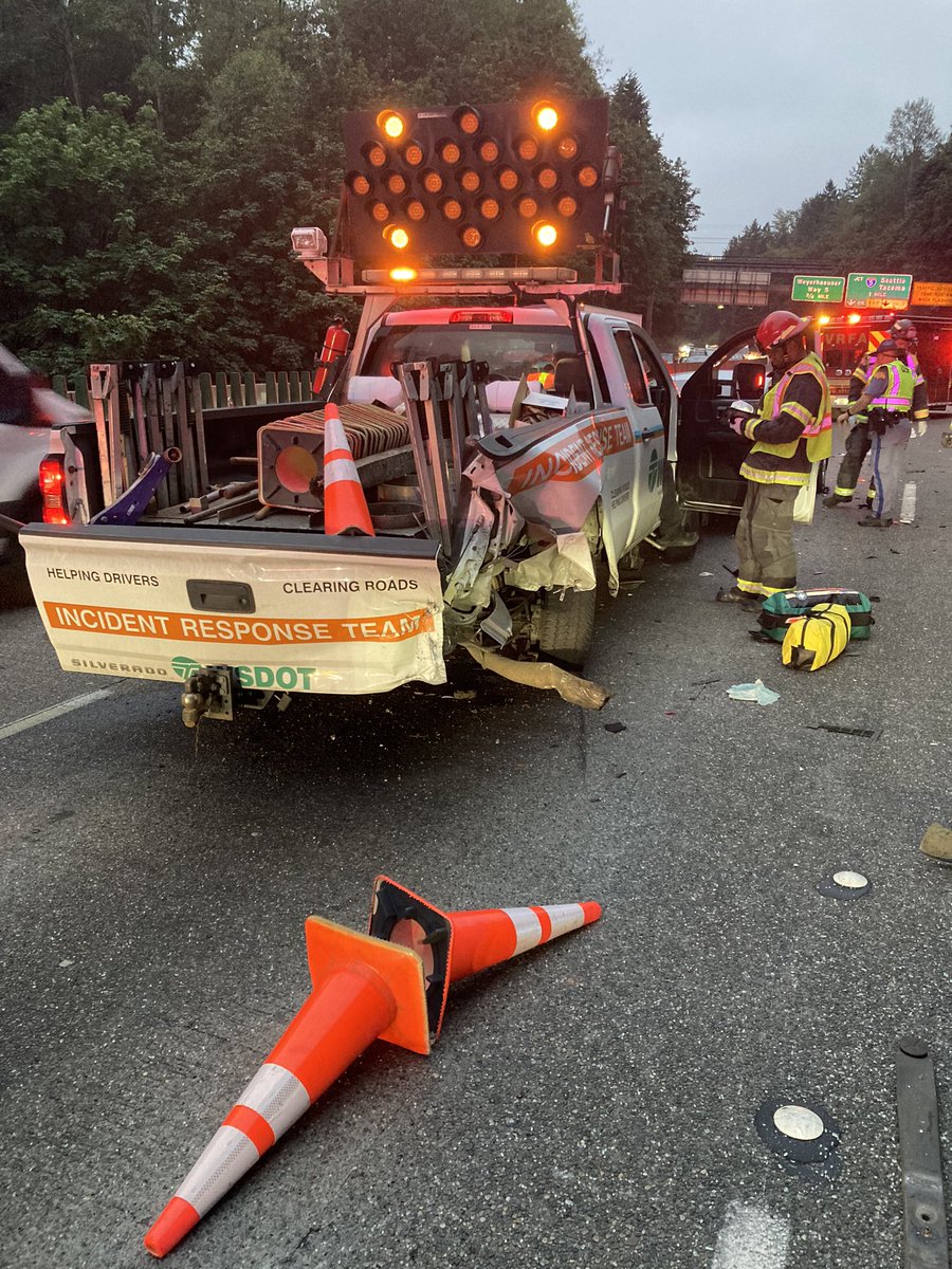 This was this morning on 18 west of 167. <a href="/wsdot/">Washington State DOT</a> was helping a disabled motorist and was struck.  Non life threatening injuries on causing driver and no serious injuries to <a href="/wsdot/">Washington State DOT</a> driver.