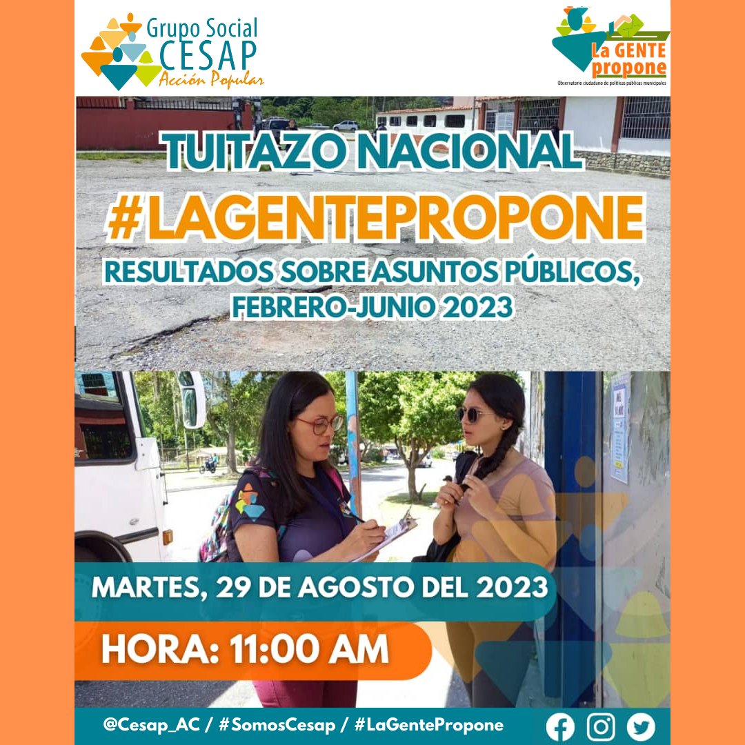 CESAP_AC's tweet photo. Este martes #29Ago es el Gran #TuitazoNacional de #LaGentePropone. Doce municipios, diez estado, miles de encuestas sobre asuntos públicos serán presentados este martes. ¡Atento! #SomosCesap https://t.co/PYvJotNoNg