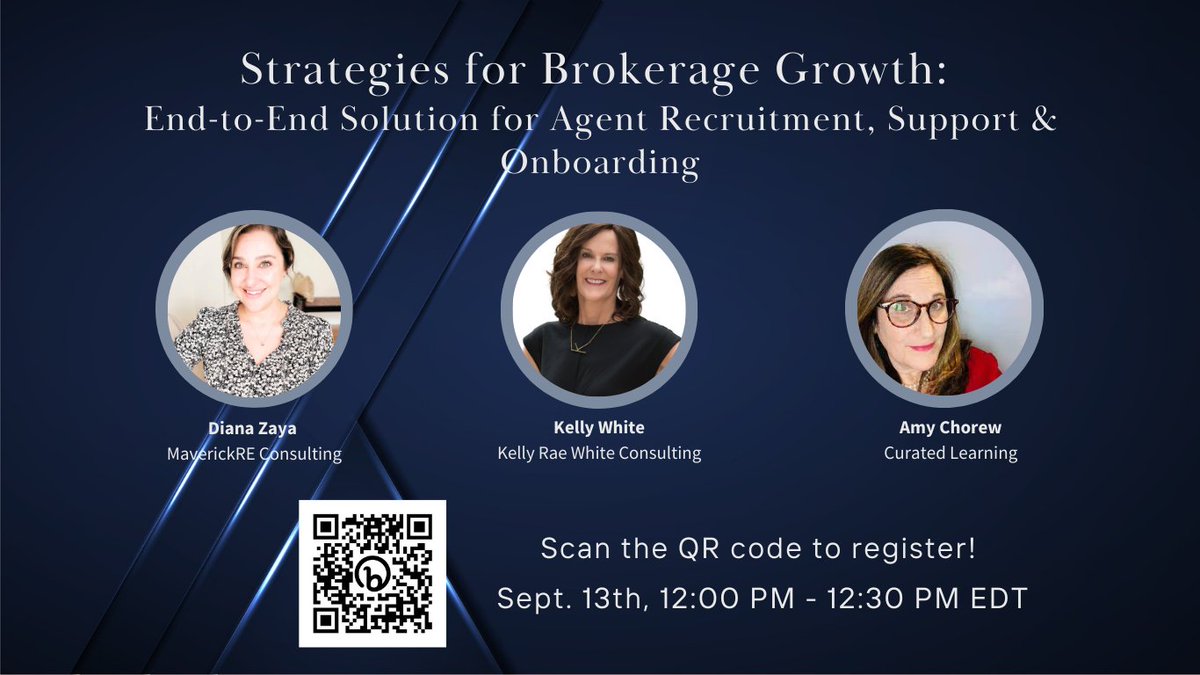 Join me as I sit down with Amy Chorew and Kelly White as we talk all things agent recruitment, support and onboarding. 

Register using the QR code below or this link: us06web.zoom.us/webinar/regist…