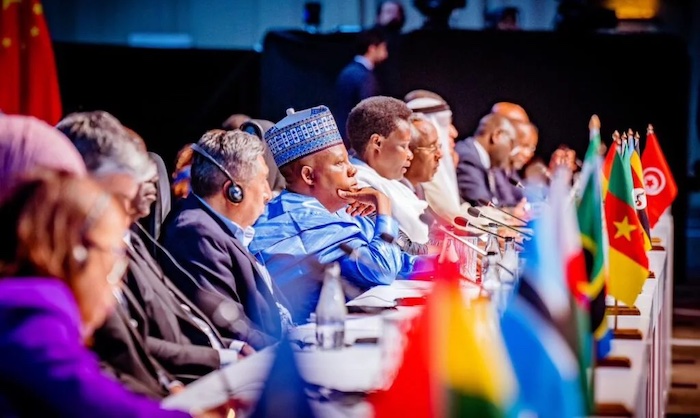 CTProductionsco's tweet photo. Vice President Kashim Shettima spotlights Nigeria's economic reforms and diplomatic efforts at BRICS-Africa Outreach &amp; BRICS Plus Dialogue, aligning with our updates on Nigeria's evolving global role.

#ctproductionsco #createthepower #BRICS  #GlobalCooperation https://t.co/PHd5joKBZx
