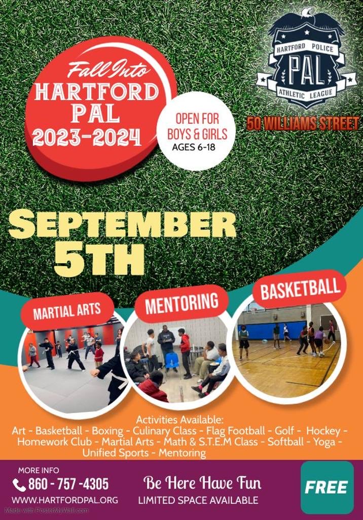 HartfordPal's tweet photo. Hartford PAL opens Sept 5th. Call and Sign up now! Math and S.T.E.M. program starting this fall along with Art Class and many fun activities. https://t.co/sqvjZ7zfBM. @Hartford_Public @HartfordSuper @MayorBronin https://t.co/QXGGTzKHsw