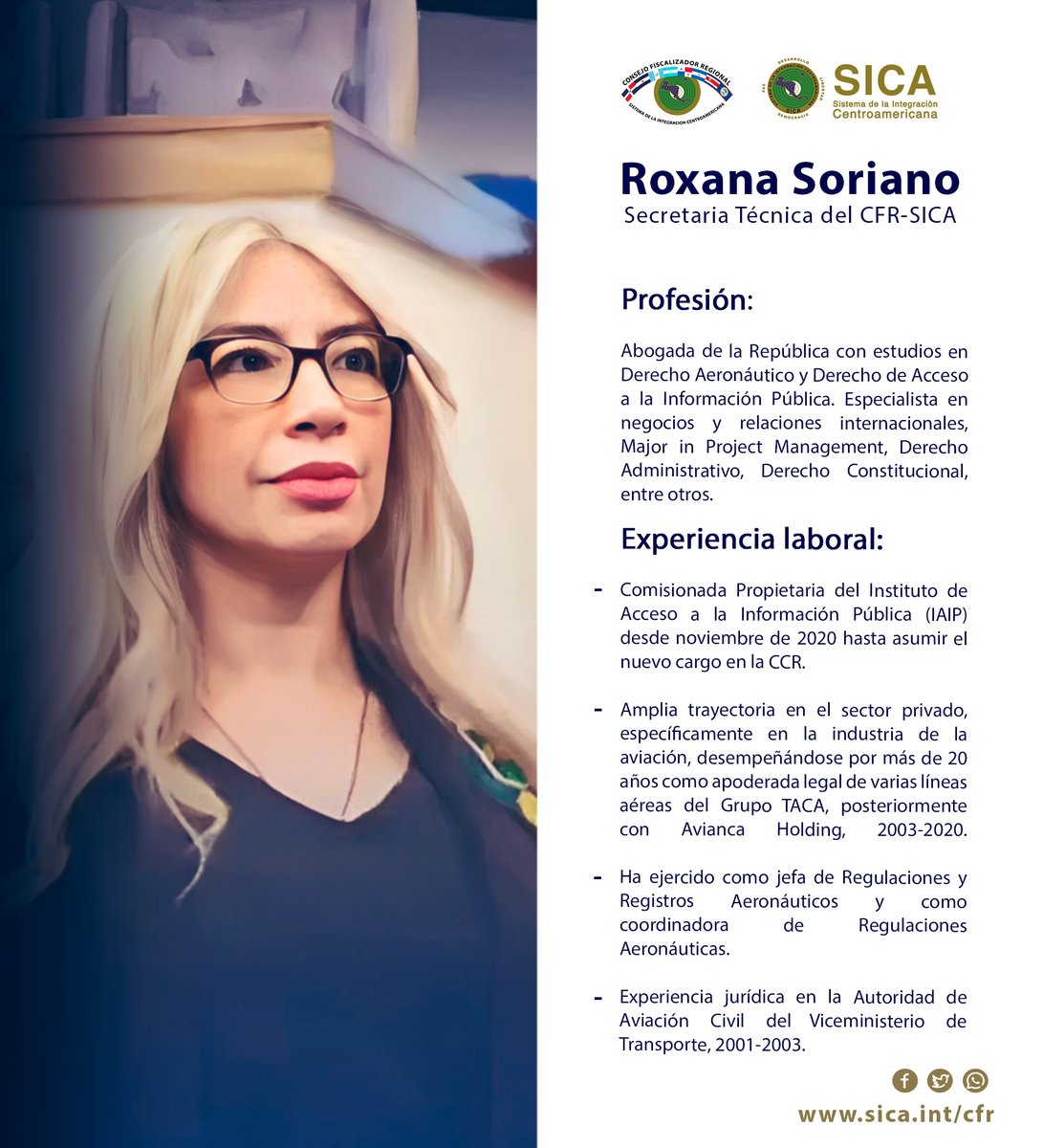 stcfr_sica's tweet photo. 📃 | Te invitamos a conocer la trayectoria profesional de la nueva Secretaria Técnica del Consejo Fiscalizador Regional del SICA, Licda. Roxana Soriano.
Desde la @stcfr_sica continúa el trabajo para fortalecer la integración centroamericana.🤝
#CFRSICA
🇧🇿🇬🇹🇸🇻🇭🇳🇳🇮🇨🇷🇵🇦🇩🇴 https://t.co/RIA1tmMJbv