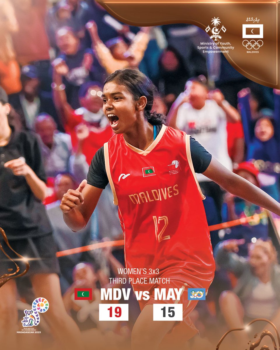 Maldives triumphs over Mayotte in a thrilling showdown, securing the bronze medal in the Women's 3x3 tournament with a hard-fought 19-15 victory! @mba_maldives @MoYSCEmv 📸 MOC Media / Mohamed Shabin