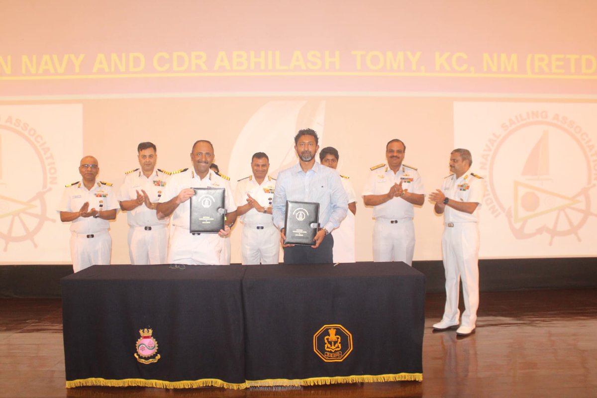 IndiannavyMedia's tweet photo. #IndianNavy readies for #SagarParikramaIV in #Goa as the #OceanSailingNode signed a Memorandum of Agreement with seasoned circumnavigator & #GGR hero @abhilashtomy. He'll mentor & coach volunteer women officers, Lt Cdr Dilna & Lt Cdr Roopa, in their expedition next year โต๏ธ๐ https://t.co/TxT1F7kCSB