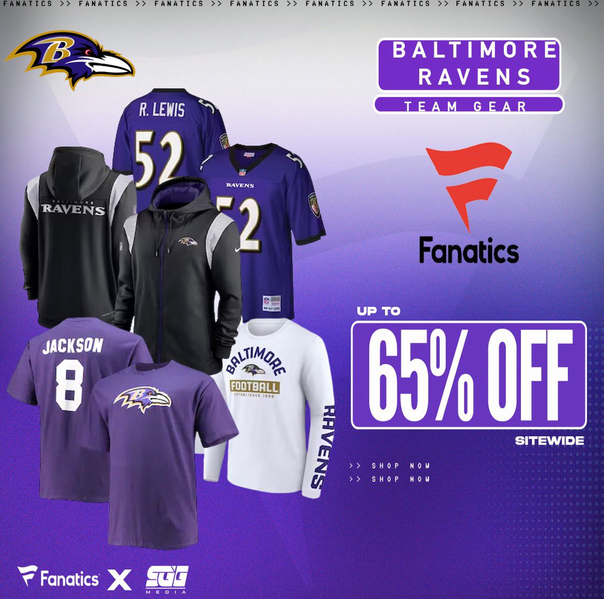 BALTIMORE MEGA SALE, @Fanatics, UP TO 65% OFF RAVENS GEAR! 🏆 RAVENS FANS‼️ Get up to 65% OFF on your team’s gear today at Fanatics using THIS PROMO LINK: fanatics.93n6tx.net/RAVENSJERSEYS 📈 DEAL ENDS SOON! 🤝