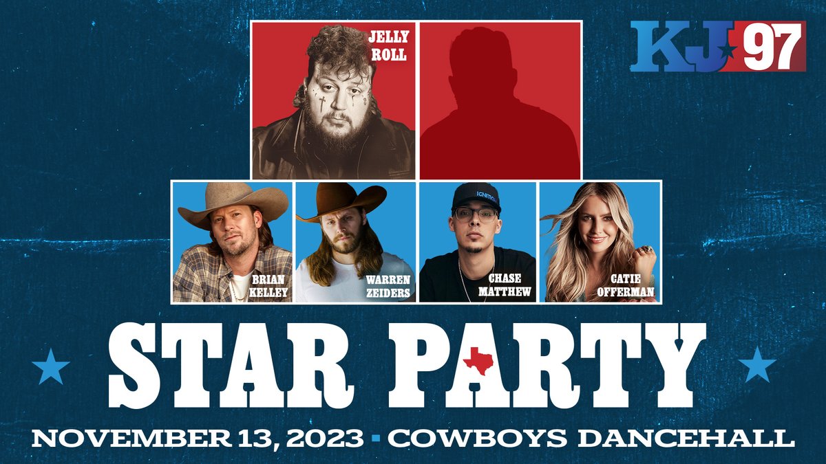 KJ97SanAntonio's tweet photo. 🚨STAR PARTY 2023 🚨 @JellyRoll615  IS COMING TO SAN ANTONIO!
Also, see @PlayBkPlay , @WarrenZeiders , #ChaseMatthew, @catieofferman , AND ONE ARTIST TO BE ANNOUNCED!
TICKETS GO ON-SALE FRIDAY AT 10AM 📷 https://t.co/U3nFxDxSOT 

#CountryMuisc #Texas #SanAntonio #JellyRoll https://t.co/J8SdulDKJs