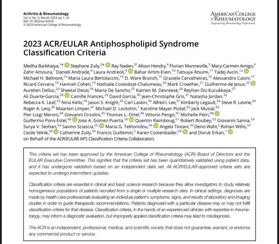 JoseMeadeMD's tweet image. 🚨🚨RHEUM ALERT 🚨🚨🚨
Today is a big day for rheumatologists, vascular, and medicine in general!
New APS criteria finally out! 

NO NEED FOR CLASSICAL THROMBOTIC EVENTS FOR CLASSIFYING. 

Now other manifestations as DAH, adrenal hemorrhage &amp;amp; aPL antibodies are enough!!!
