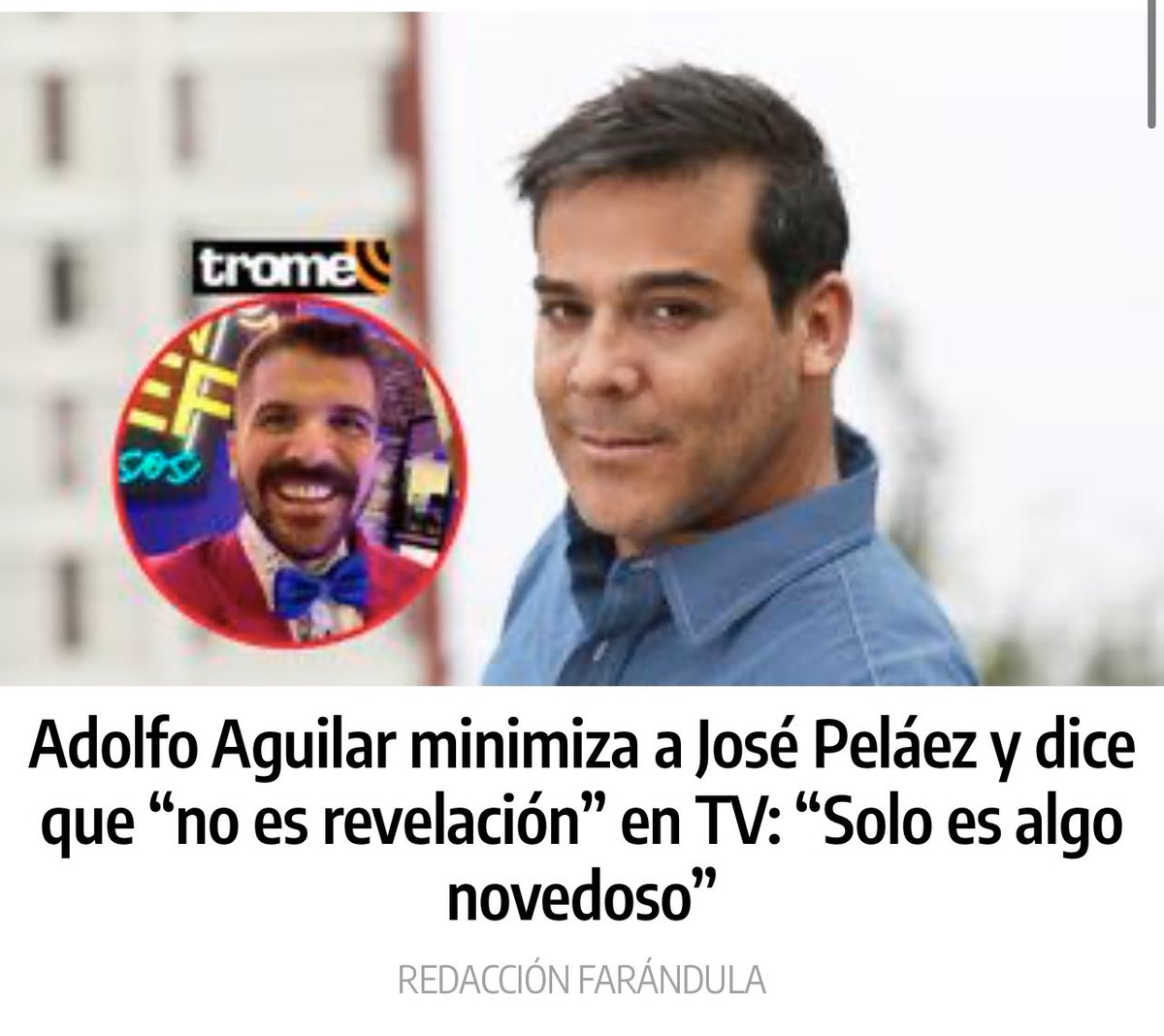 Están “matando” a Adolfo Aguilar por los titulares en donde dicen que minimiza a Peláez en #ElGranChefFamosos. Siendo abogado del diablo, vi la entrevista y no lo dijo de forma despectiva, sino que para él no es revelación porque conduce hace años solo que la gente no lo sabía.