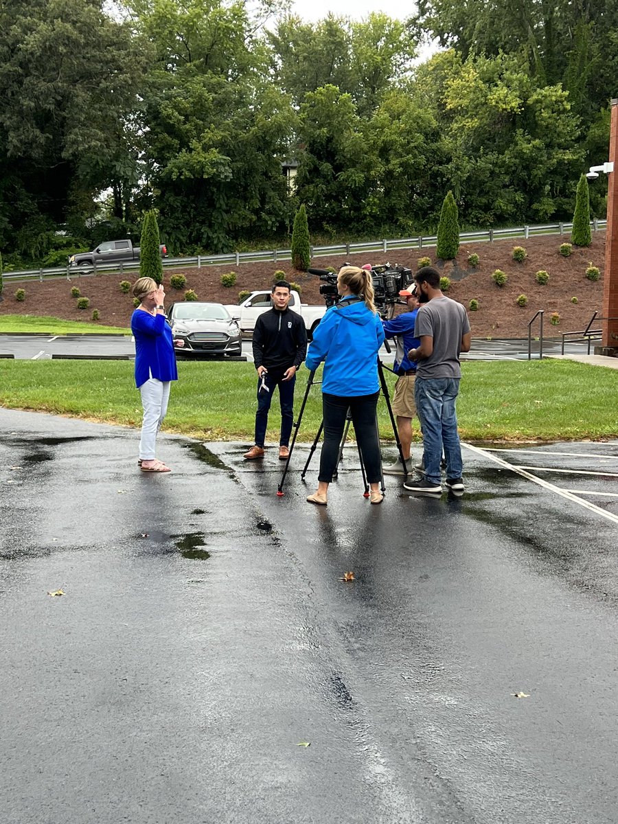TTmorrison's tweet photo. Flash Flood Monday at the @MACSchools brings out the crews @WXII @WFMY &amp; @myfox8 to talk w/Superintendent @kkimor https://t.co/M8uKgQrHJo