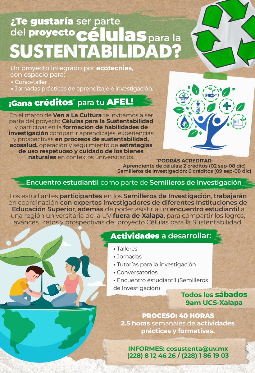 📢AFEL Células para la Sustentabilidad📢 📅Inscripciones hasta 02/09/23 👉Aprendiente de células, 2 créditos👉Semilleros de investigación, 6 créditos💻Ingresa desde de #MiUV➡️Informes cosustenta@uv.mx #UV_Sustentable #AFEL #CoSustentaUV #CélulasParaLaSustentabilidad #Xalapa