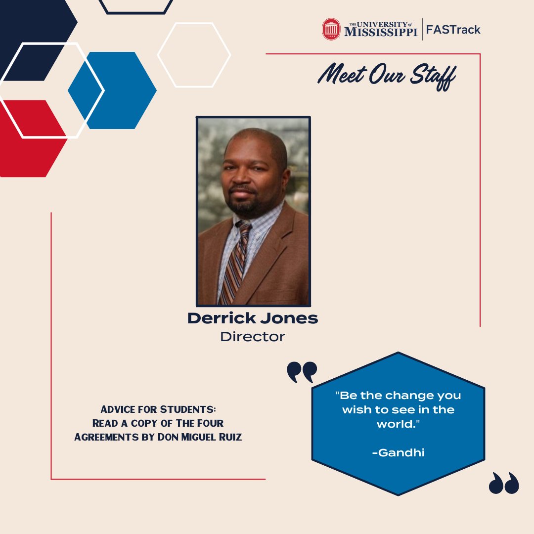 FASTrackUM's tweet photo. Meet the FASTrack staff! 🎉  Mr. Derrick Jones serves as the Director of the FASTrack Learning Community.   Mr. Jones is originally from Greenwood, MS and previously served as the Executive Director of Upward Bound at Mississippi Valley State University for the past 13 years.💙❤️ https://t.co/5R4lECc77r