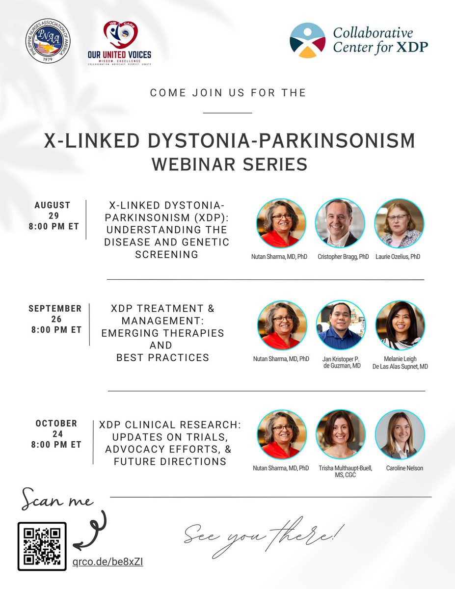 mypnaa's tweet photo. DON'T MISS IT!
X-Linked Dystonia-Parkinsonism Webinar Series
Join us to learn more about X-Linked Dystonia Parkinsonism, also known as #Lubag (a rare genetic form of dystonia found almost entirely among Filipino descent males).
Register now at https://t.co/7xY7Cl5Df2. https://t.co/ipH8zlfegK