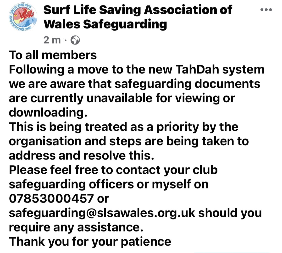 Safeguarding@slsawales.org.uk
07853000457