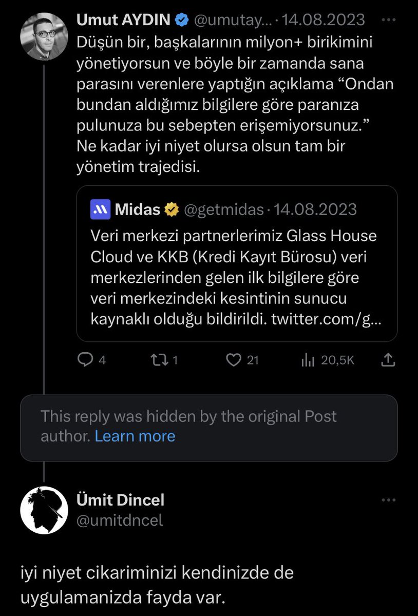 umitdncel's tweet photo. yazdigi aciklamanin fiyasko oldugunu kibarca belirttigim tweet’i gizlemis flood’dan 🙈 sorsan ozgurce fikir belirtmekten falan bahseder @umutaydin https://t.co/dgJLKxcXfg