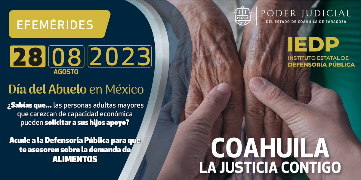 PJCoah's tweet photo. En este Día de las y los Abuelos🧓👩‍🦳, celebremos a esas personas que nos llenan de amor, sabiduría y risas.
El #PJECZ trabaja para garantizar el respeto y protección de las personas adultas mayores.
#CoahuilaLaJusticiaContigo https://t.co/CrFpfZ54Zf