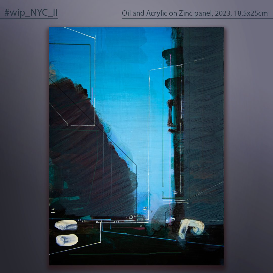 FarrellartVR's tweet image. #wip: Oil &amp;amp; Acrylic on Zinc Panel, 2023, 18.5x25cm

 #zincpanels #spatialpainting #paintingcities #gesturalspaces #acrylicpainting #poscapens #goldenacrylics #urbanpainting #painterlygestures #christopherfarrell #architecture #geometricabstraction #oldhollandpaints #oilpainting