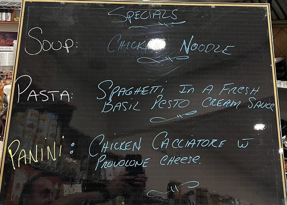 Today’s lunch specials plus our delicious deli sandwiches and salads.