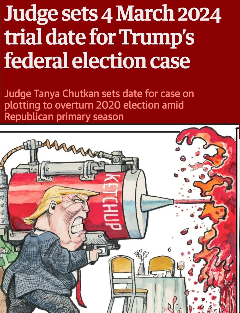 Judge Chutkan sets Trump Trial 
for 4 March 2024. Trump finally gets his QUICK TRIAL he's taking about.( Cleaning crew at Mar-a-Lago is on stand by)
#JudgeChutkan #TrumpTrial #QuickTrial #TanyaChutkan 
#JackSmith #DOJ
#FoxNews 
#Maga
#TrumpIsATraitor
#VoteBlue #Biden #Democracy