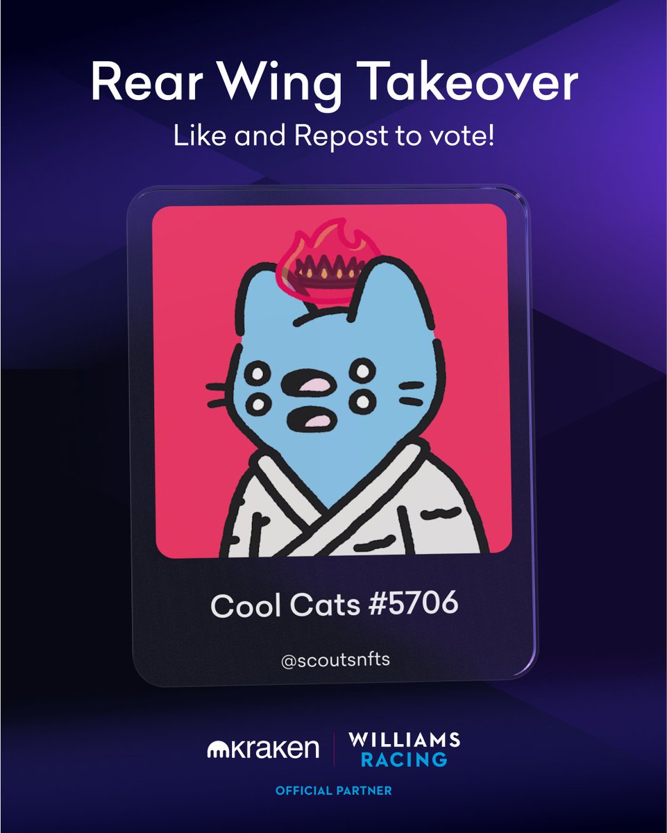 Rally for @scoutnfts and @coolcats in the #RearWingTakeover contest! 🎉 🗳️ Every like and repost counts as a vote. Join the race to victory and help them win by showing your support 🤝 🏆 Voting ends 11:59 PM EST on Aug 31st. Good luck! @WilliamsRacing