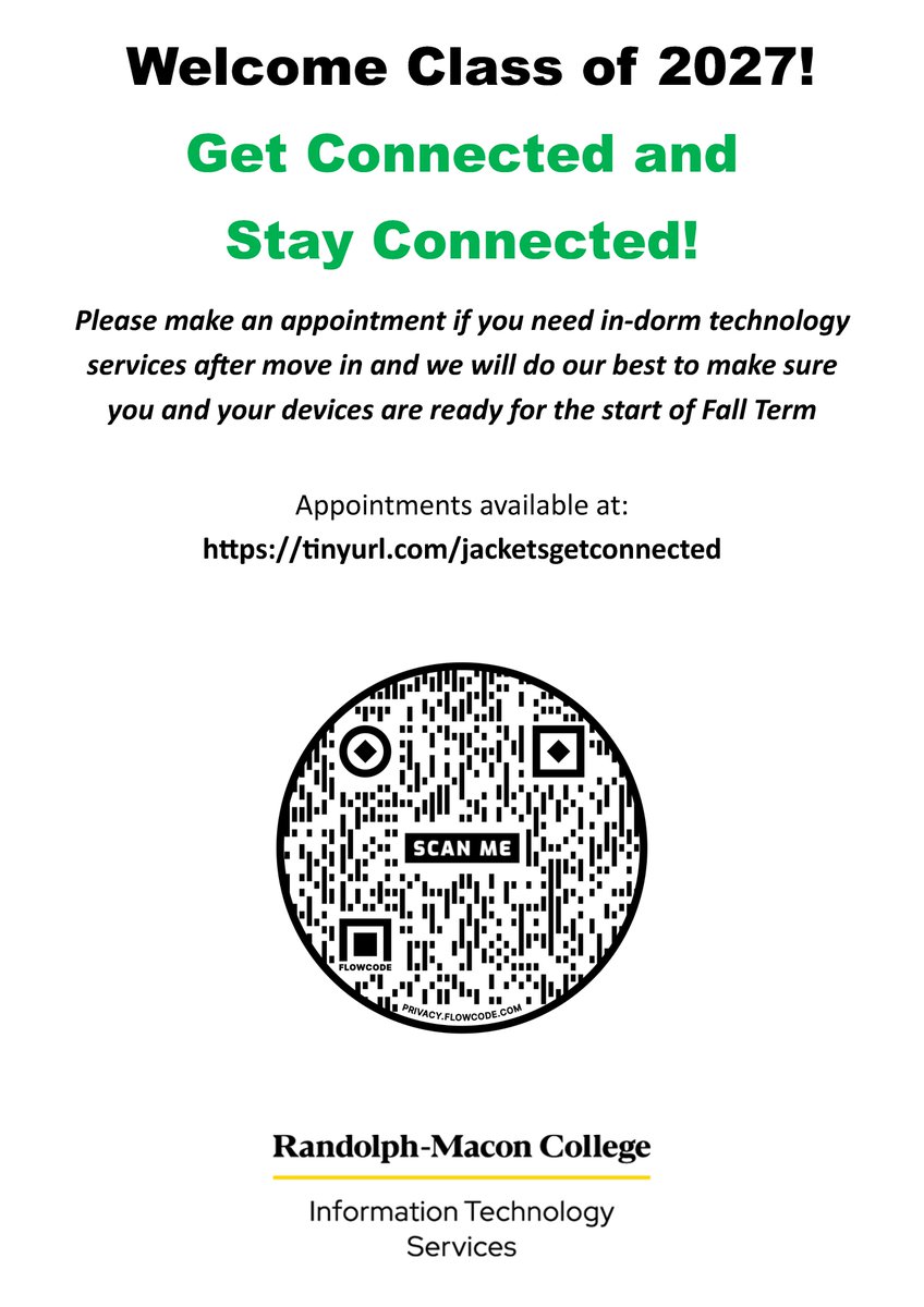 TechnologyMacon's tweet image. Incoming Freshmen, be sure to sign up for ITS' Get Connected services on Move-in Day the 31st through Sunday the 3rd to get connected before classes start on Labor Day.