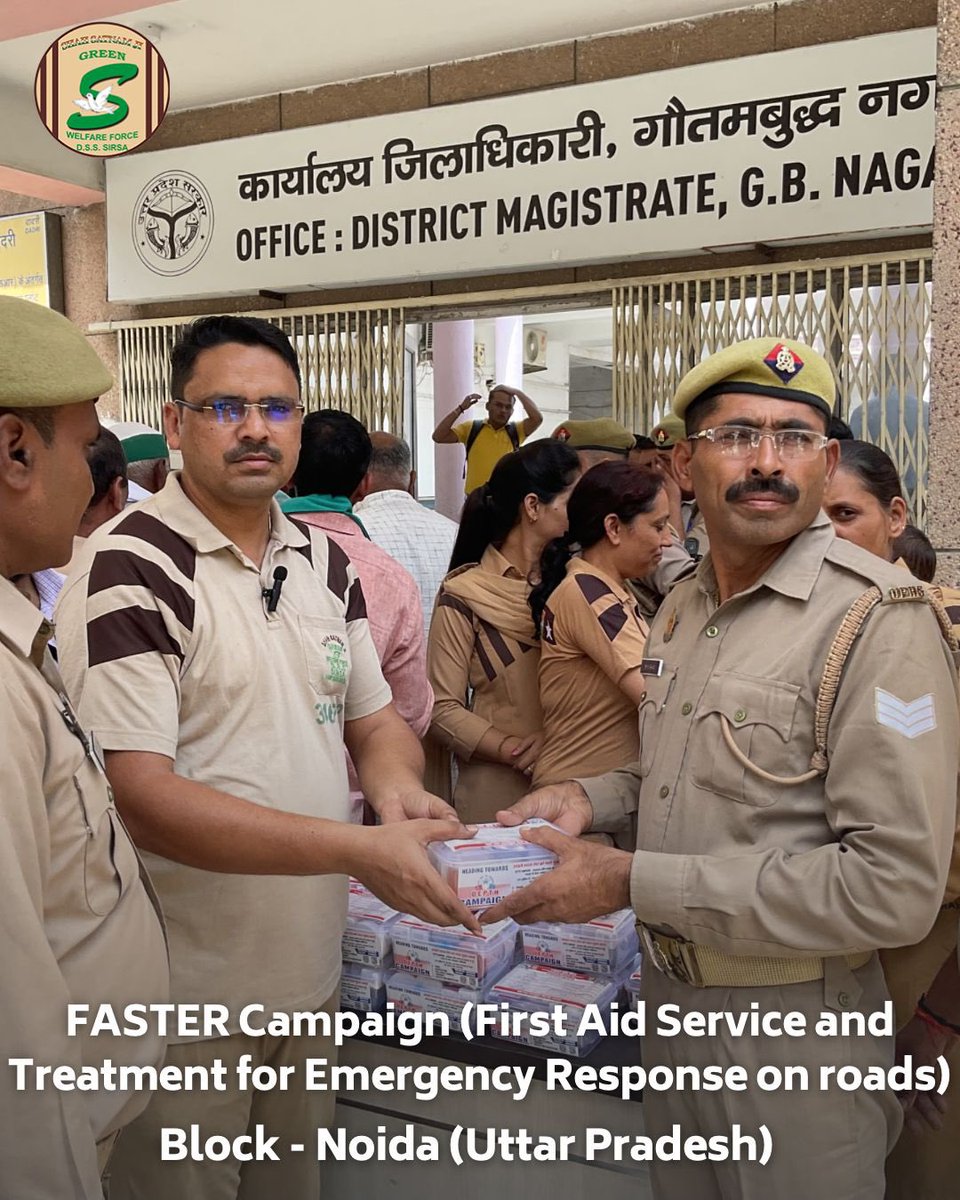 GreenSwelfares's tweet photo. DSS volunteers are actively promoting road safety with the FASTER campaign, distributing first aid kits to equip travelers for emergencies. Safety first, always! Thanks to Saint Dr. @Gurmeetramrahim Singh Ji Insan's guidance, we're taking steps towards a safer journey for all. #DeraSachaSauda