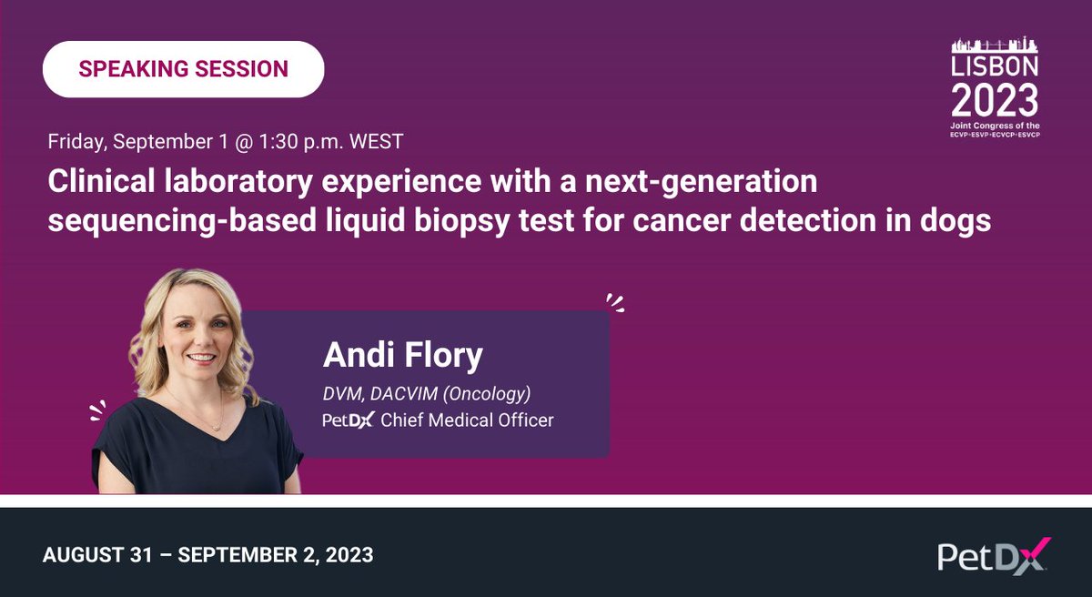 Join Dr. Flory’s speaking session as she dives into, 𝗖𝗹𝗶𝗻𝗶𝗰𝗮𝗹 𝗹𝗮𝗯𝗼𝗿𝗮𝘁𝗼𝗿𝘆 𝗲𝘅𝗽𝗲𝗿𝗶𝗲𝗻𝗰𝗲 𝘄𝗶𝘁𝗵 𝗮 𝗻𝗲𝘅𝘁-𝗴𝗲𝗻𝗲𝗿𝗮𝘁𝗶𝗼𝗻 𝘀𝗲𝗾𝘂𝗲𝗻𝗰𝗶𝗻𝗴-𝗯𝗮𝘀𝗲𝗱 𝗹𝗶𝗾𝘂𝗶𝗱 𝗯𝗶𝗼𝗽𝘀𝘆 𝘁𝗲𝘀𝘁 𝗳𝗼𝗿 𝗰𝗮𝗻𝗰𝗲𝗿 𝗱𝗲𝘁𝗲𝗰𝘁𝗶𝗼𝗻 𝗶𝗻 𝗱𝗼𝗴𝘀.