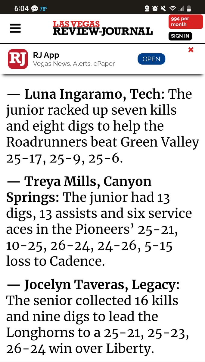 _CSpringsSports's tweet photo. Congratulations to Treya Mills for making it to the Top Scorer’s list in the Review Journal. https://t.co/HBTNQF1SuM